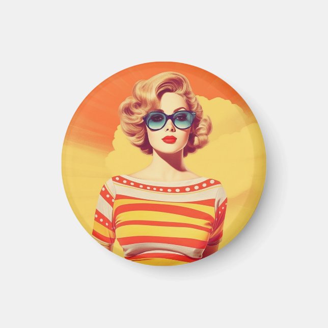 Imã Ímã popart, crachá inspirado no estilo retrô, (Frente)