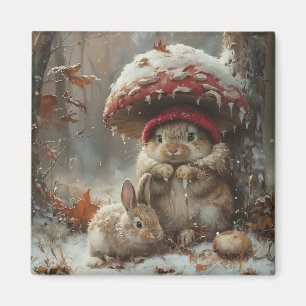 Imã Ímã Presente de Coelhinho Fofo na Neve na Temporad