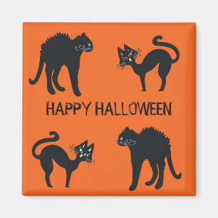 Imã Ímã Quadrado 5,1 Cm Feliz Halloween Gatos Pretos