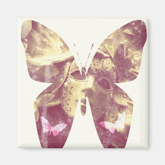 Imã Ímã Quadrado Borboleta Rosa (Frente)
