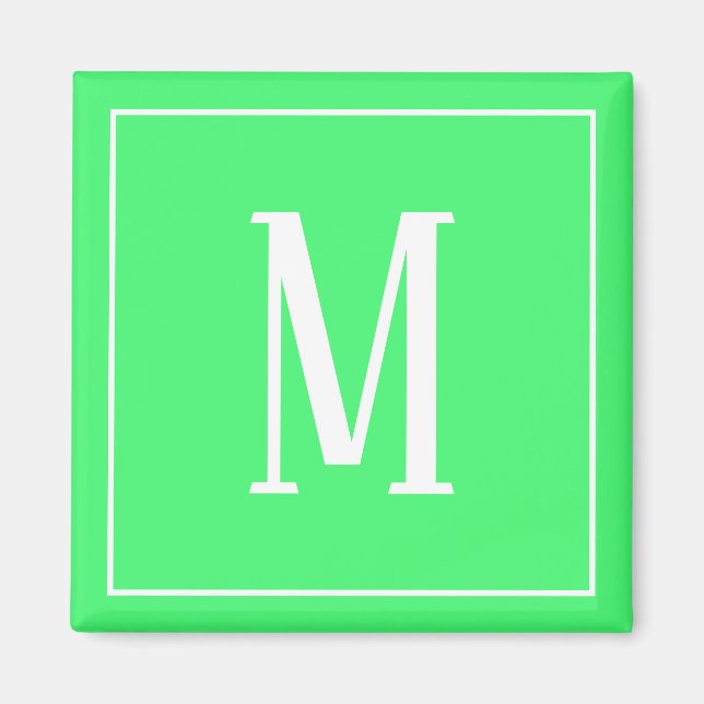 Imã Ímã Quadrado Branco com Monograma em Verde Claro (Frente)