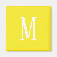 Ímã Quadrado Branco em Amarelo com Monograma