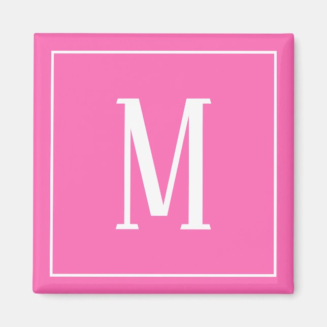 Imã Ímã Quadrado Branco em Rosa com Monograma (Frente)