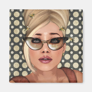 Imã Ímã quadrado chique retro da colmeia de Belinda