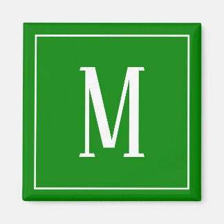 Imã Ímã Quadrado com Monograma Branco no Verde