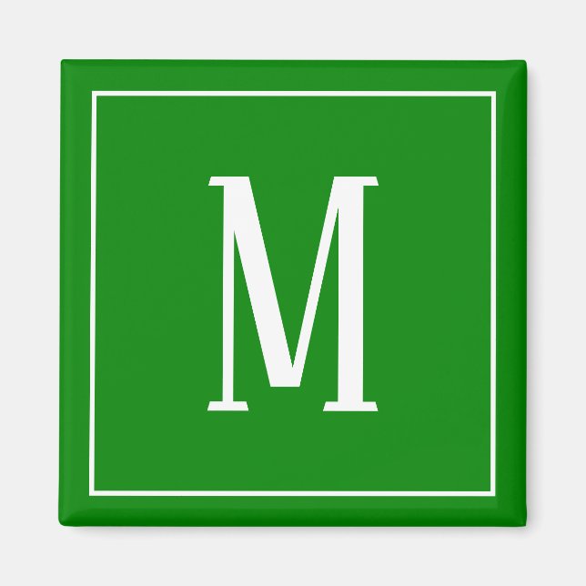 Imã Ímã Quadrado com Monograma Branco no Verde (Frente)