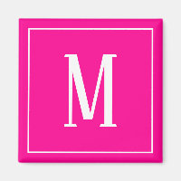 Ímã Quadrado com Monograma Branco sobre Rosa Vibra