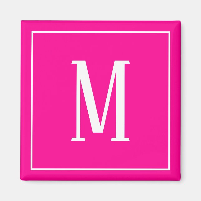 Imã Ímã Quadrado com Monograma Branco sobre Rosa Vibra (Frente)