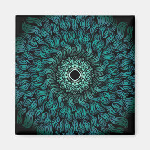 Ímã Quadrado de Arte Mandala Teal Zentangle