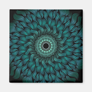 Imã Ímã Quadrado de Arte Mandala Teal Zentangle