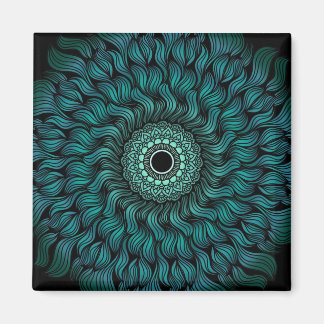 Imã Ímã Quadrado de Arte Mandala Teal Zentangle
