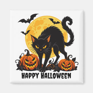 Imã Ímã Quadrado Gato Preto Feliz Halloween