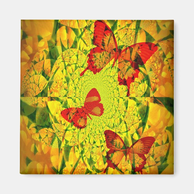 Imã Ímã Quadrado Mandala de Borboleta (Frente)