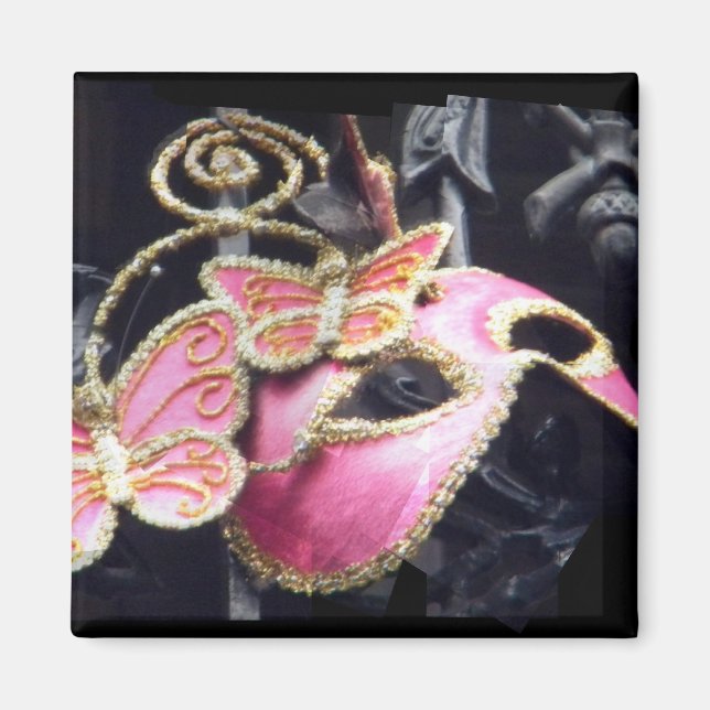 Imã Ímã Quadrado Máscara Mascarada Rosa (Frente)