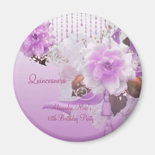 Imã Ímã Quinceanera 15º Lilás Rosa Floral Branco