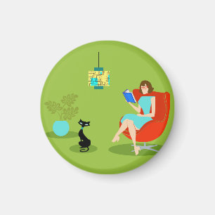 Imã Ímã redondo da mulher retro da leitura