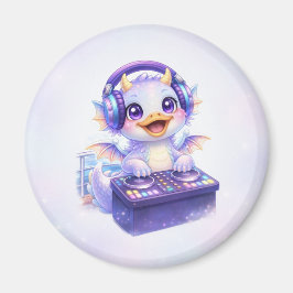 Imã Ímã Redondo de DJ Dragão Fofo - Ímã de Porta de Cr