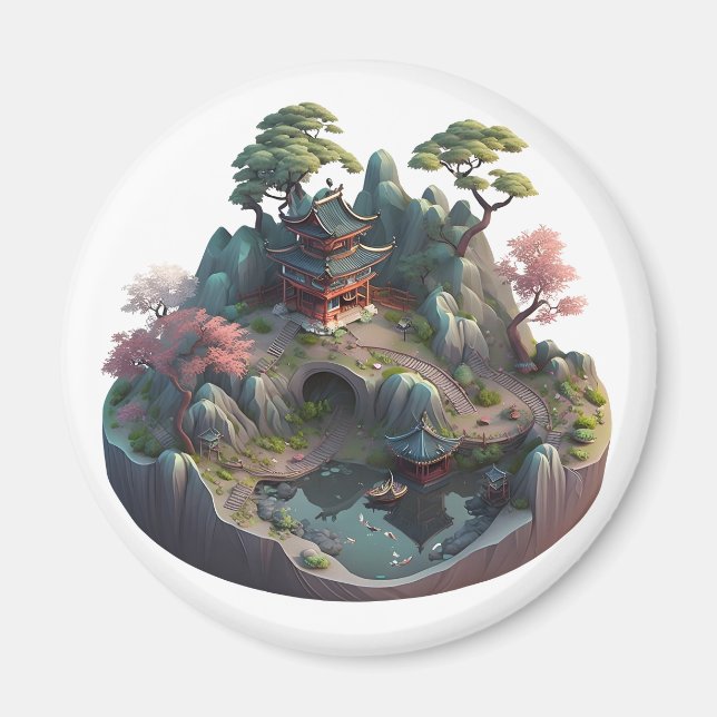 Imã Ímã Redondo de Fantasia Chinesa 3D Fofo (Frente)