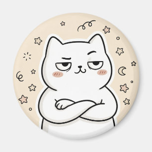 Imã Ímã Redondo de Gato Branco Mal-Humorado Fofo Kawai