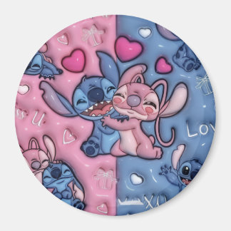 Imã Ímã Redondo Fofo Stitch e AngelÍmã