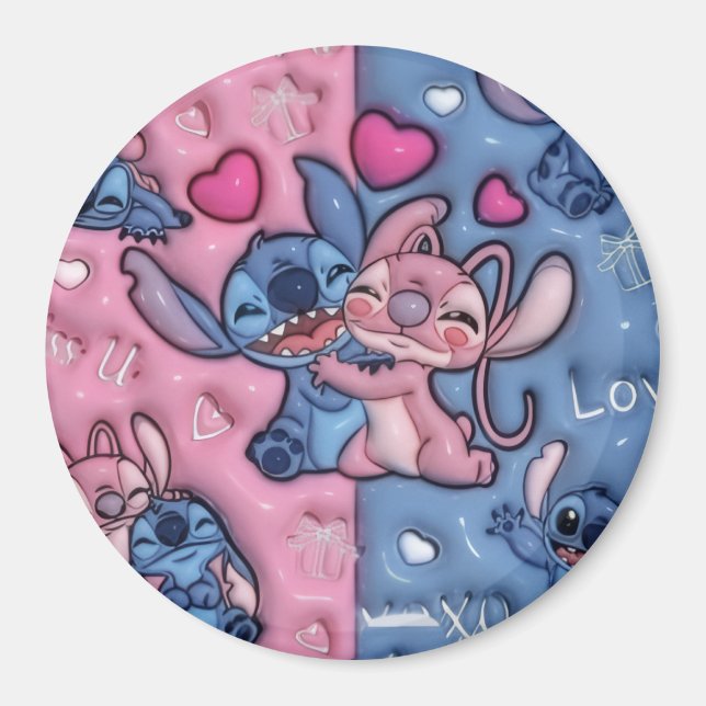 Imã Ímã Redondo Fofo Stitch e AngelÍmã (Frente)