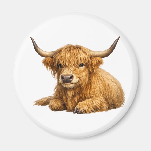 Imã Ímã Redondo Gráfico de Vaca das Terras Altas Fofa (Frente)