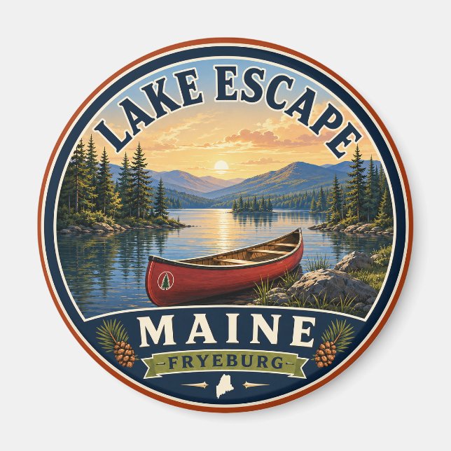 Imã Ímã Redondo Lake Escape Fryeburg Maine (Frente)