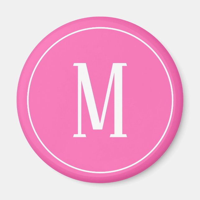 Imã Ímã Redondo Monograma Branco em Rosa (Frente)
