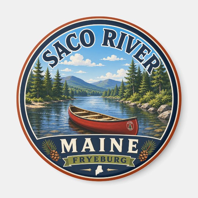 Imã Ímã Redondo Rio Saco Fryeburg Maine (Frente)