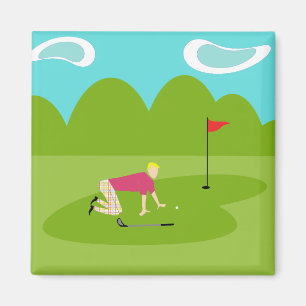 Imã Ímã retro do quadrado do jogador de golfe