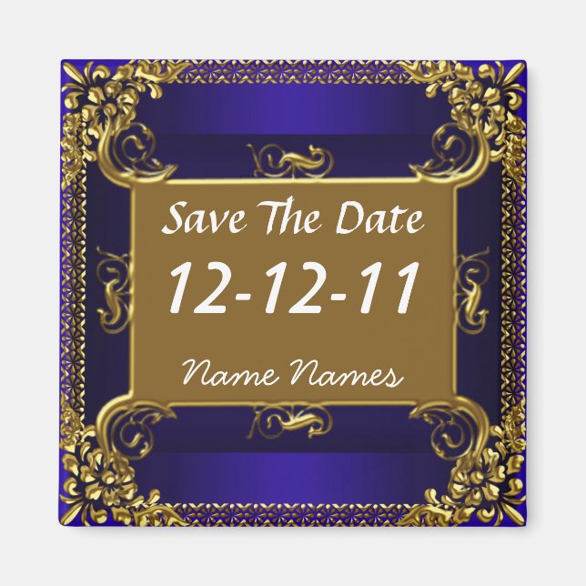 Imã Ímã Royal Blue Save the Date Dourado (Frente)