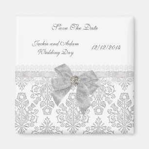 Imã Ímã Salvar Data Casamento Damask Branco