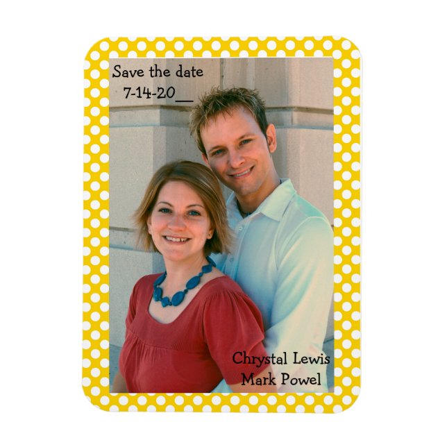 Ímã Imã salve a data com borda pontilhada amarela. (Vertical)