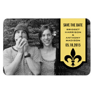 Ímã Imã salve a data de banner de Fleur De Lis Amarelo