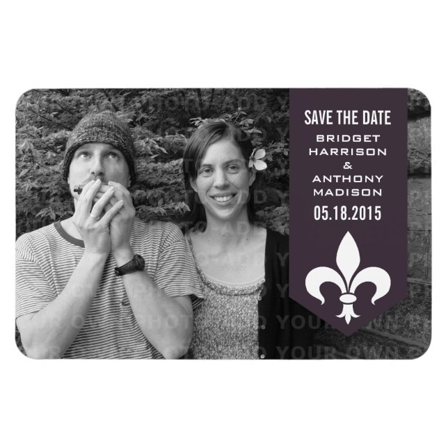 Ímã Imã salve a data de Banner Flourado de Chic Roxo (Horizontal)