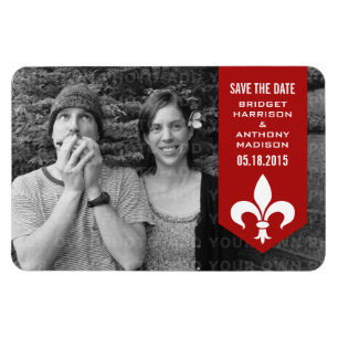 Ímã Imã salve a data de Banner Vermelho Chic Flourish