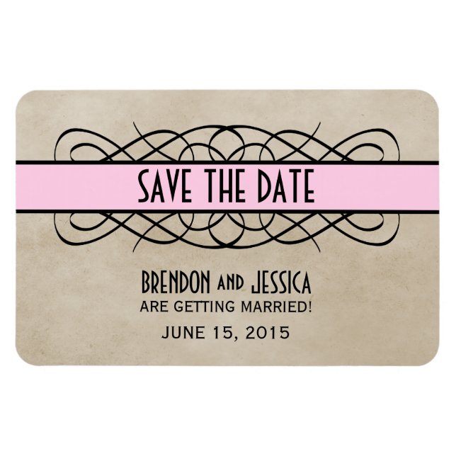 Ímã Imã salve a data de Borda Flourada, Rosa (Horizontal)