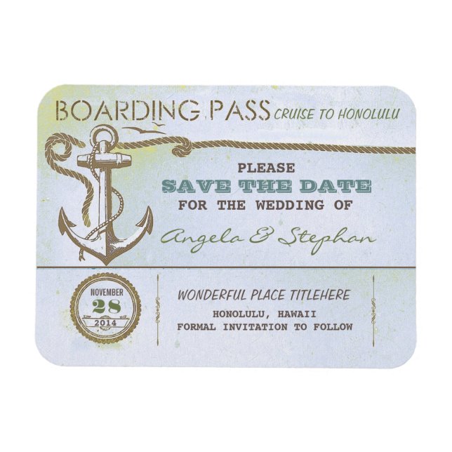 Ímã imã salve a data de casamento de destino náutico (Horizontal)