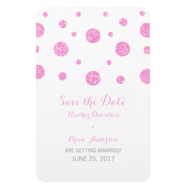 Ímã Imã salve a data de Confetti Glitter Rosa (Vertical)