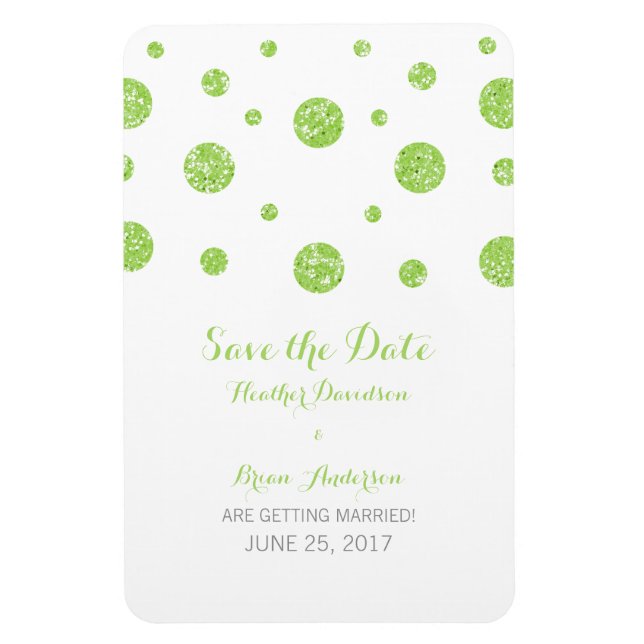 Ímã Imã salve a data de Confetti Glitter Verde (Vertical)