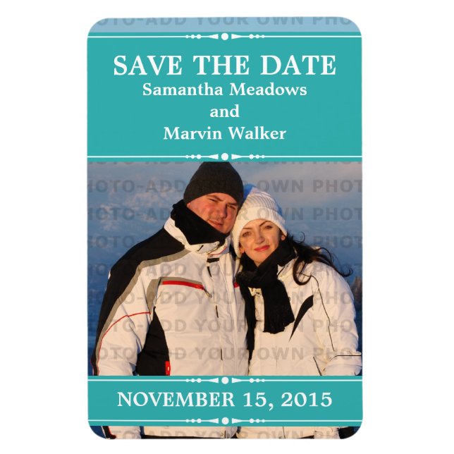 Ímã Imã salve a data de Foto Simples Teal (Vertical)