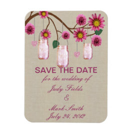 Ímã Imã salve a data de Mason Jars Russo Burlap Rosa