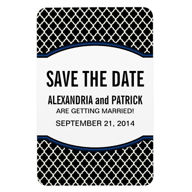 Ímã Imã salve a data de Quatrefoil Elegante, Azul (Vertical)