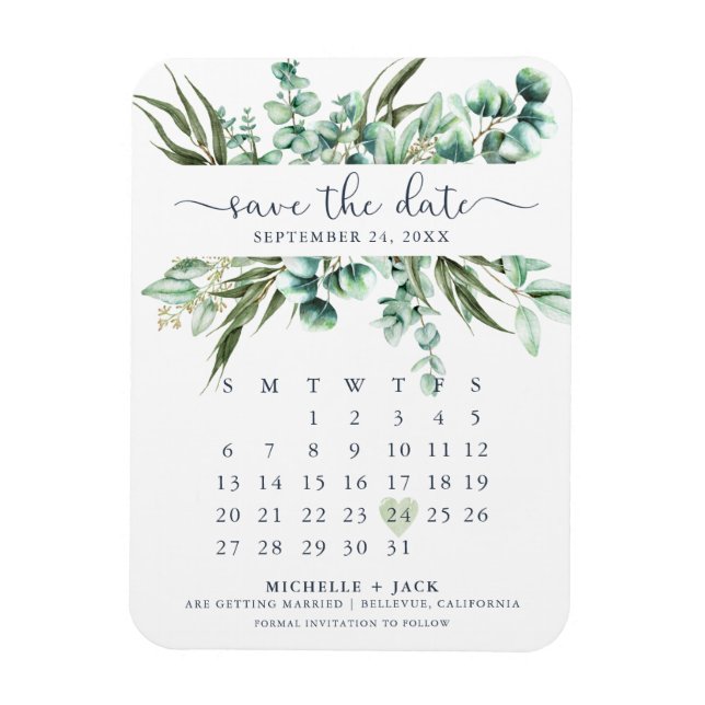 Ímã Imã salve a data Eucalyptus de Calendário Elegante (Vertical)