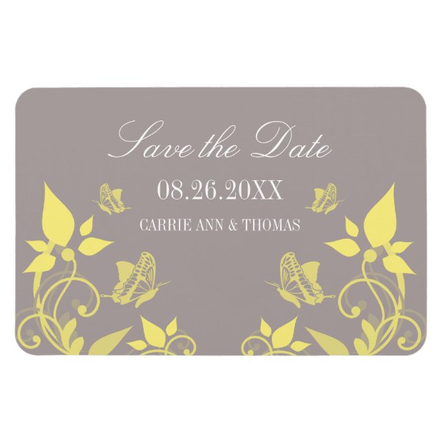 Ímã Imã salve a data Floral da Borboleta Amarela (Horizontal)