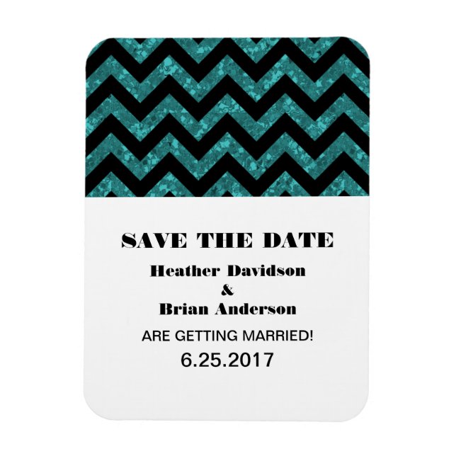 Ímã Imã salve a data Glitter Chevron, Teal (Vertical)