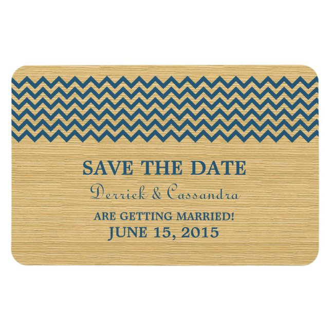 Ímã Imã salve a data Rustic Chevron, azul (Horizontal)
