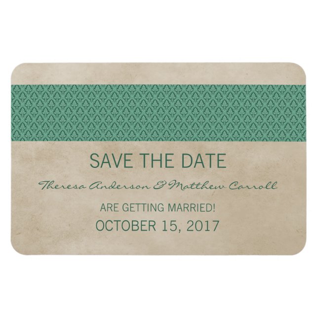 Ímã Imã salve a data Rustic Damask, Verde (Horizontal)