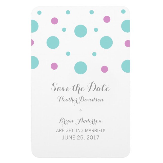 Ímã Imã salve a data Turquoise Fuchsia Confetti (Vertical)