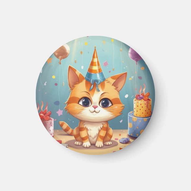 Imã Ímã temático de gato gato ruivo fofo (Frente)